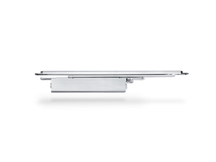 productopname (45381) - Geïntegreerde deurdranger voor eenvleugelige deuren tot 1400 mm vleugelbreedte. Deurdranger is in deurblad en kozijn verzonken en voldoet aan de hoogste designeisen. Hydraulische eindslag die de deur vlak voor de gesloten stand versnelt.